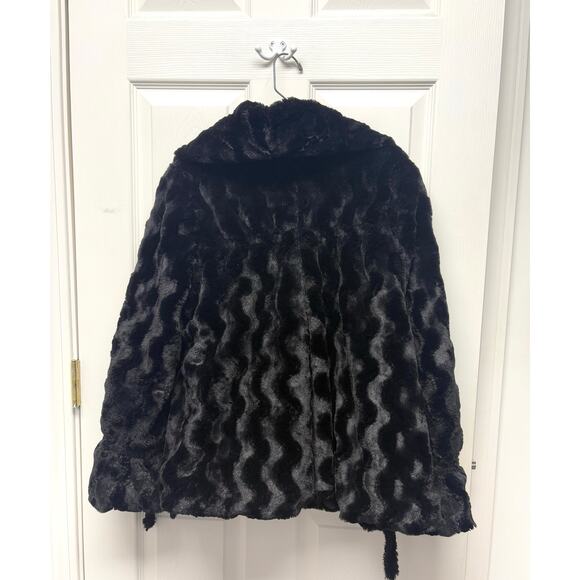 Black Short Faux-Fur Jacket - Made in Italy, No Brand Vintage Style Women’s L - Picture 3 of 8